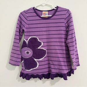 Sweet Potatoes Purple Long Sleeve Striped Shirt with Flower Appliqué Girls 4